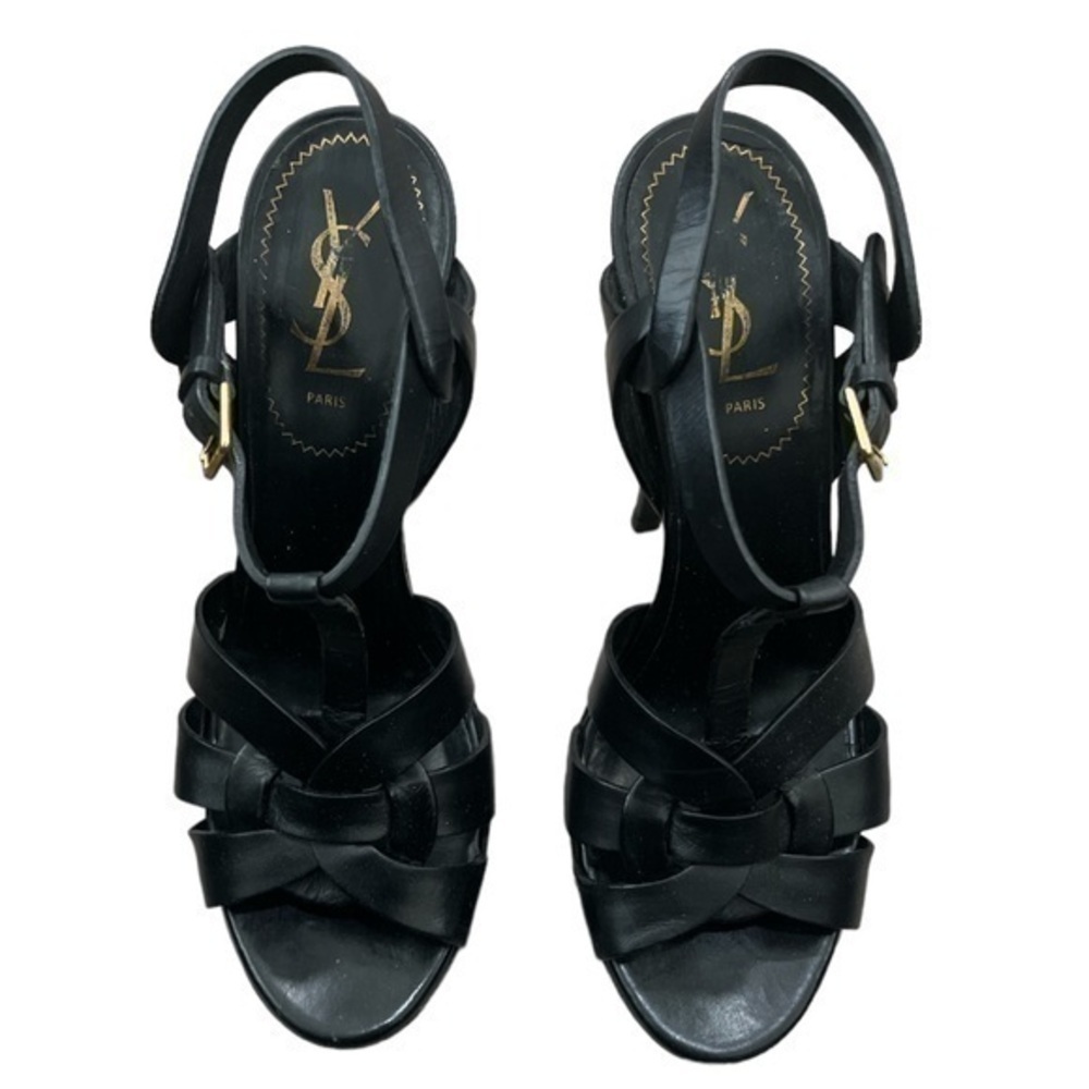 YSL Black Leather Tribute Platform Sandals Size 38 - Picture 2 of 10